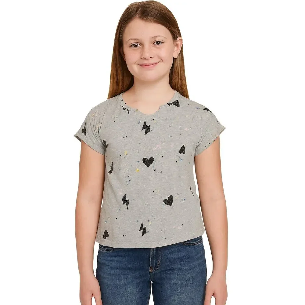 Excellent Wonder Nation Girls Gray Lightning & Hearts Graphic Tee Size XL
